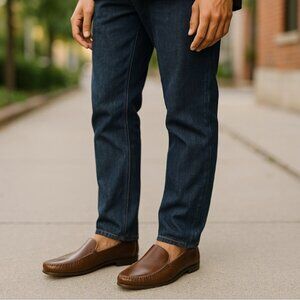 BRASS BOOT -- Men's Loafers, Brown Leather, Moccasin Style, Stitched Toe, Slipon